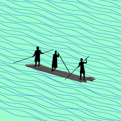 Trois hommes sur un radeau